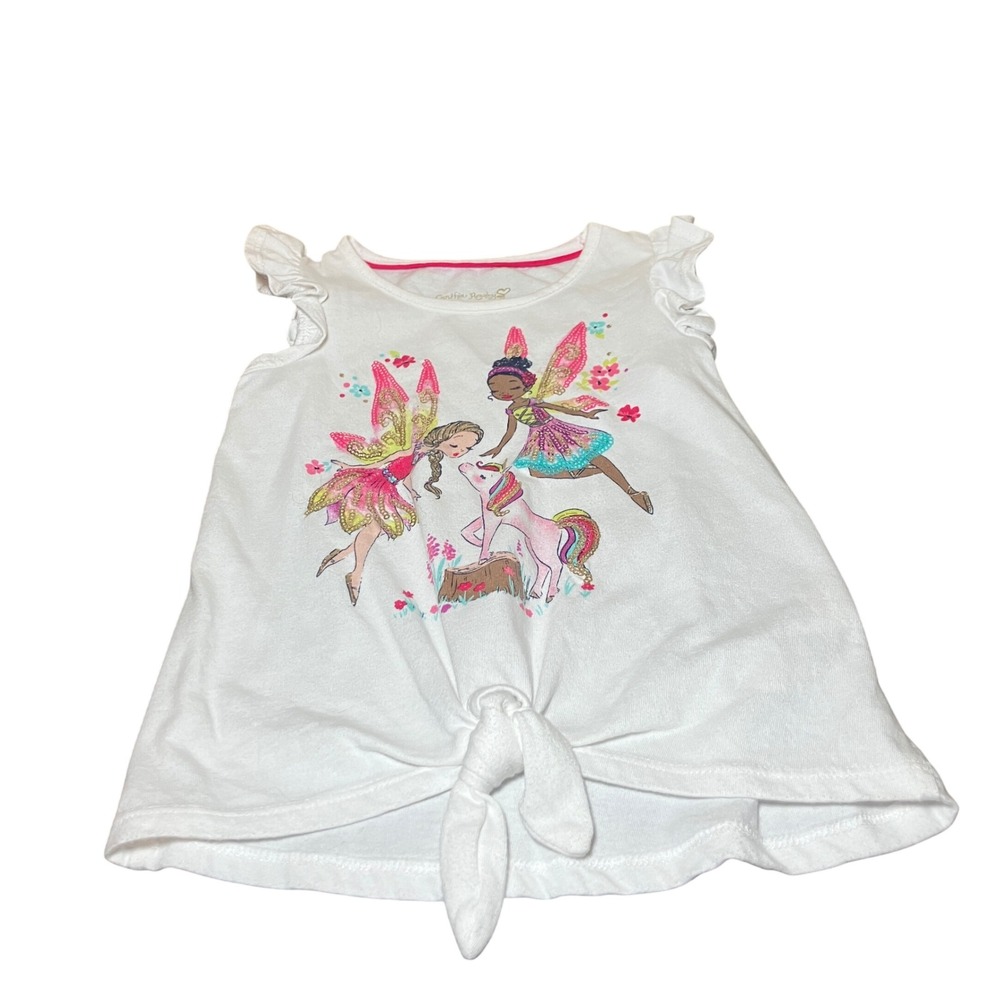 Cynthia Rowley Fairy Unicorn Top Kids XS 4 White  Sequin Tie Front